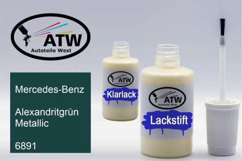 Mercedes-Benz, Alexandritgrün Metallic, 6891: 20ml Lackstift + 20ml Klarlack - Set, von ATW Autoteile West.